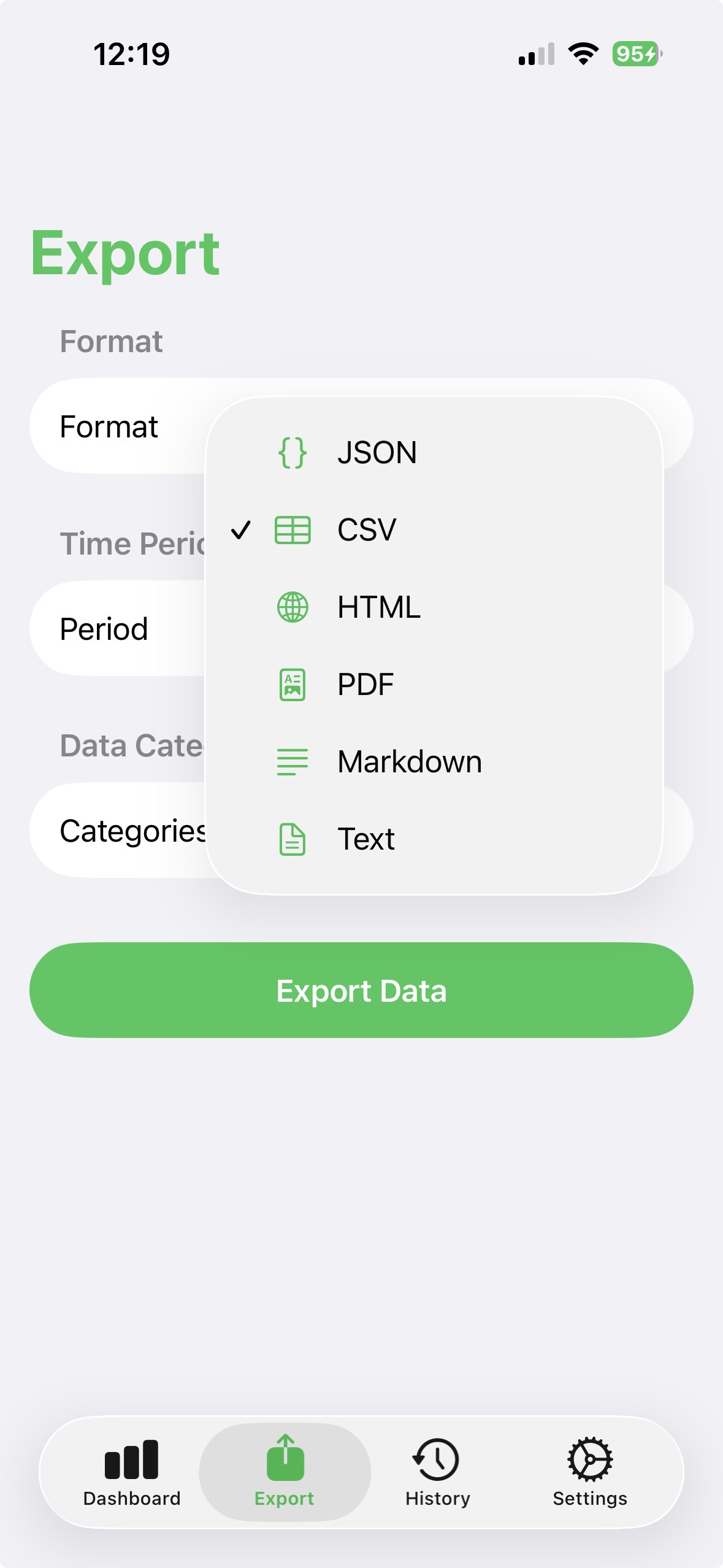 Health Analytics details screen