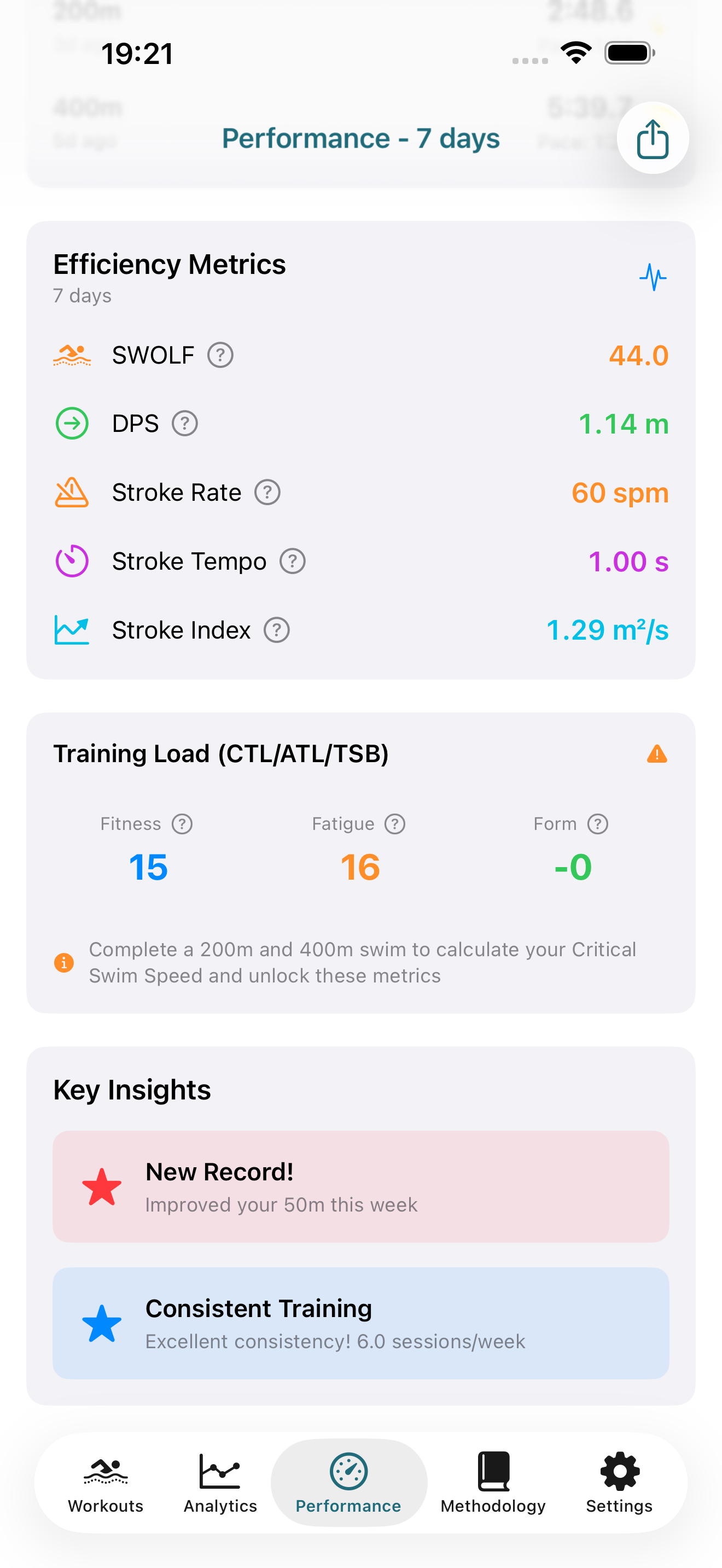 Walk Analytics training zones screen