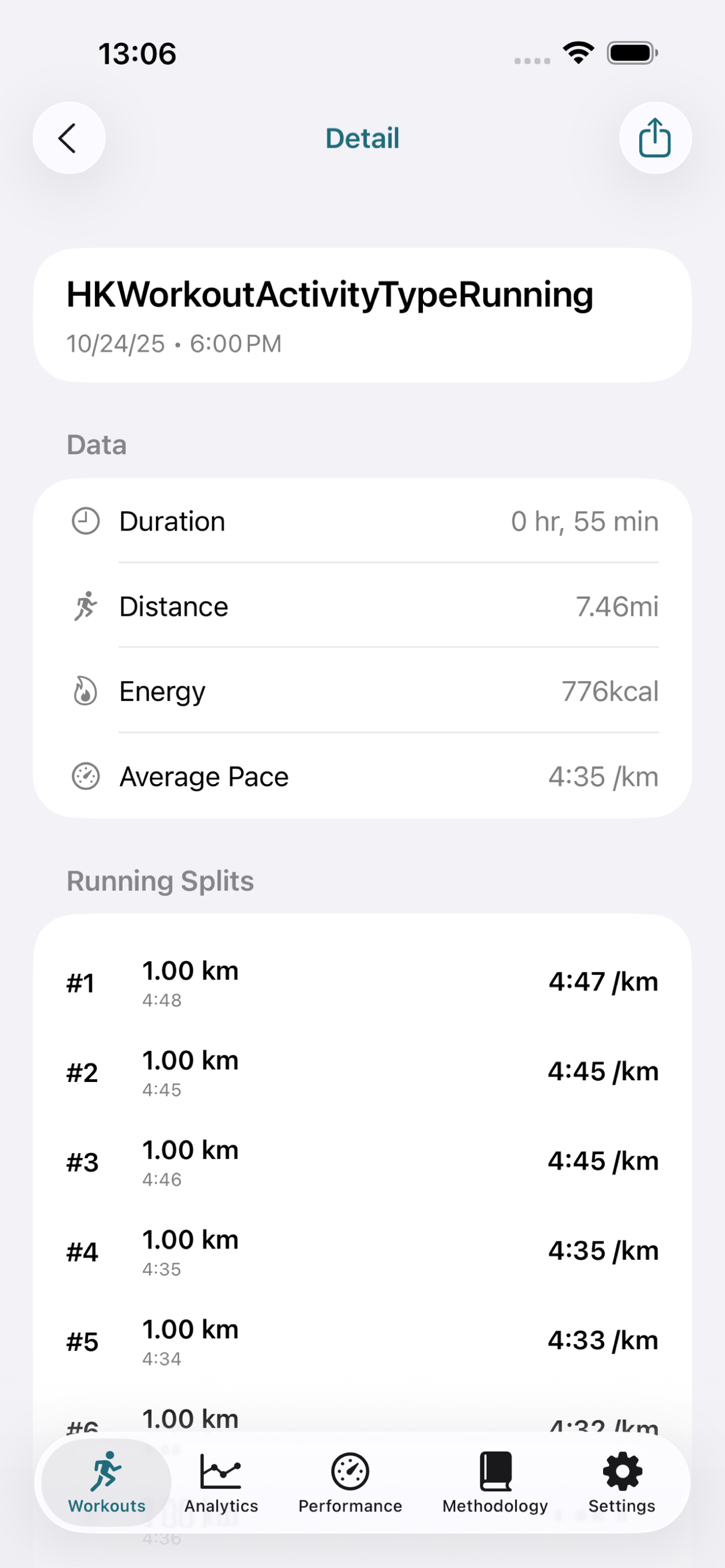 Walk Analytics detailed analysis screen